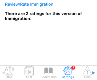 Portion of Immigration's Settings Screen